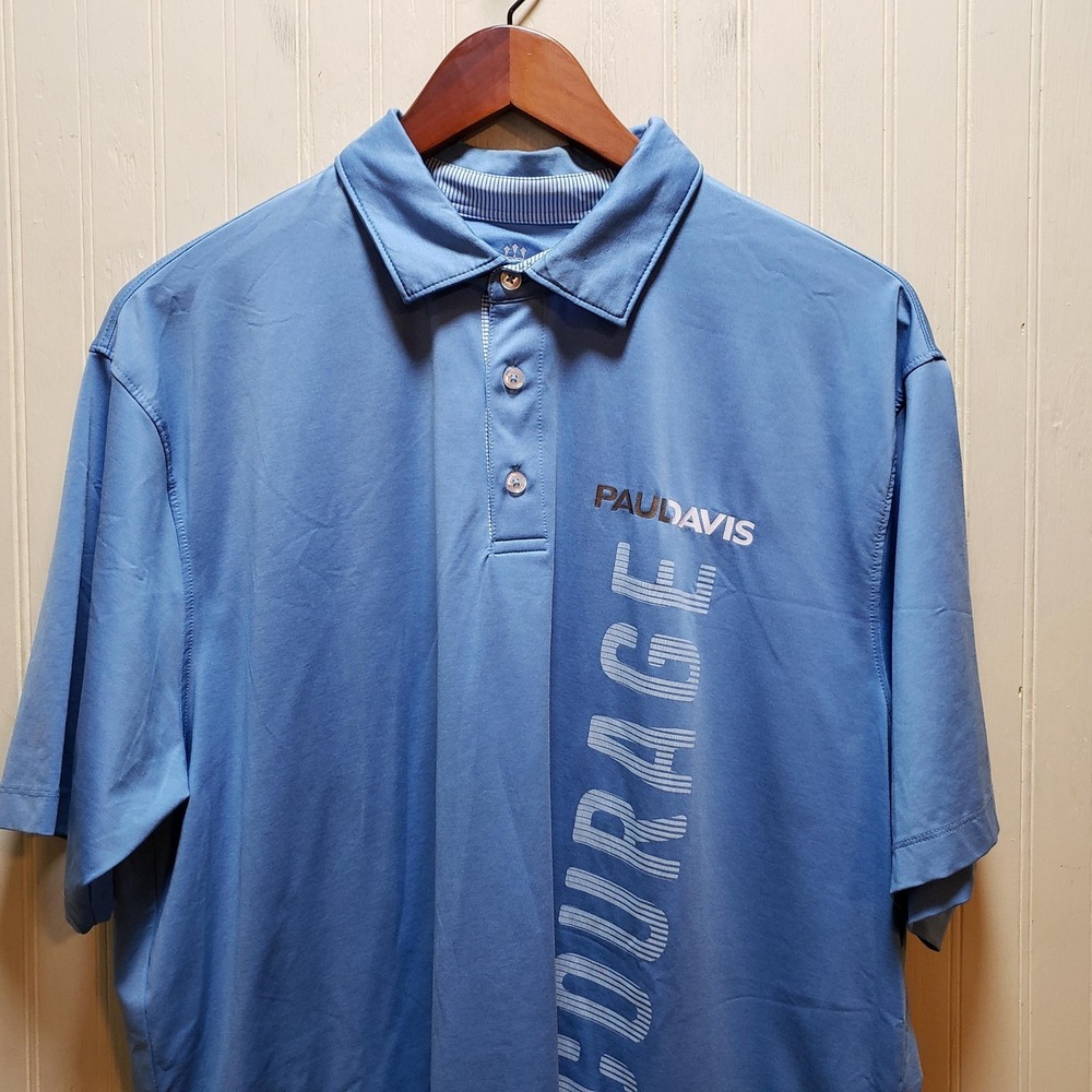 Vansport Polo Shirt Mens L Blue Paul Davis Courage Graphic Jersey Knit Top